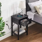 VECELO Nightstand Set of 2-with Charging Station, Black End/Side Table with USB Ports, Nightstands with 3-Drawers Storage Shelf