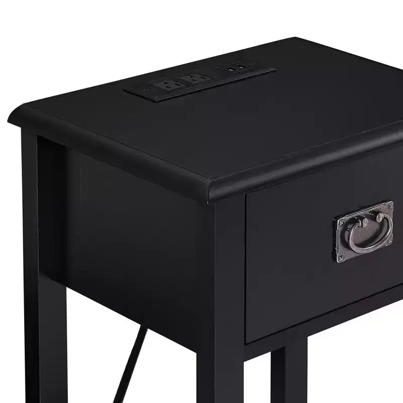 VECELO Nightstand Set of 2-with Charging Station, Black End/Side Table with USB Ports, Nightstands with 3-Drawers Storage Shelf