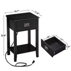 VECELO Nightstand Set of 2-with Charging Station, Black End/Side Table with USB Ports, Nightstands with 3-Drawers Storage Shelf