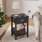 VECELO Nightstand Set of 2-with Charging Station, Black End/Side Table with USB Ports, Nightstands with 3-Drawers Storage Shelf