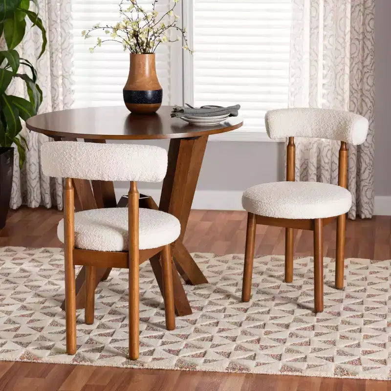 Baxton Studio 2pc Edric Boucle Fabric and Wood Dining Chair Set