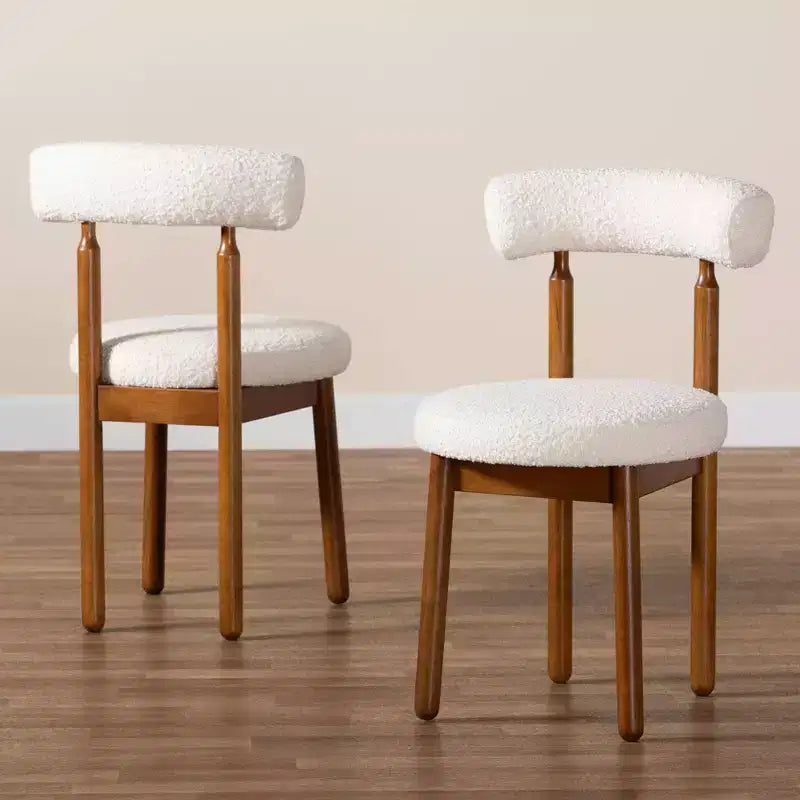 Baxton Studio 2pc Edric Boucle Fabric and Wood Dining Chair Set
