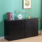Wide 6 Drawer Dresser for Bedroom 53.5 Inch Modern Chest of Drawers MDF Wood Black Finish