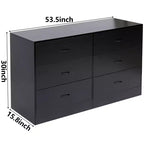 Wide 6 Drawer Dresser for Bedroom 53.5 Inch Modern Chest of Drawers MDF Wood Black Finish