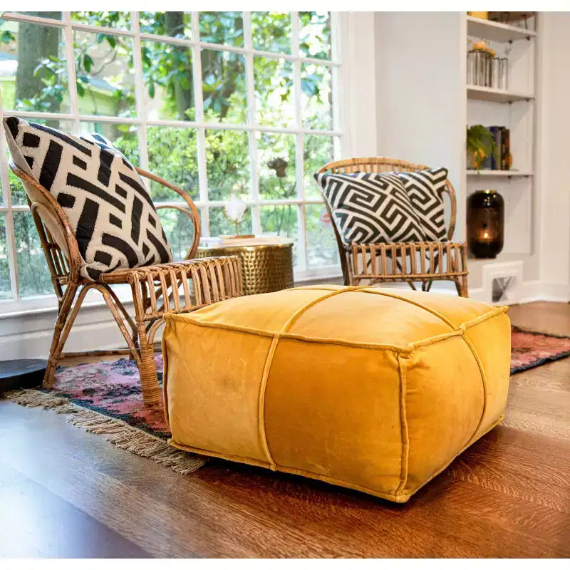 Storied Home Square Cotton Velvet Pouf