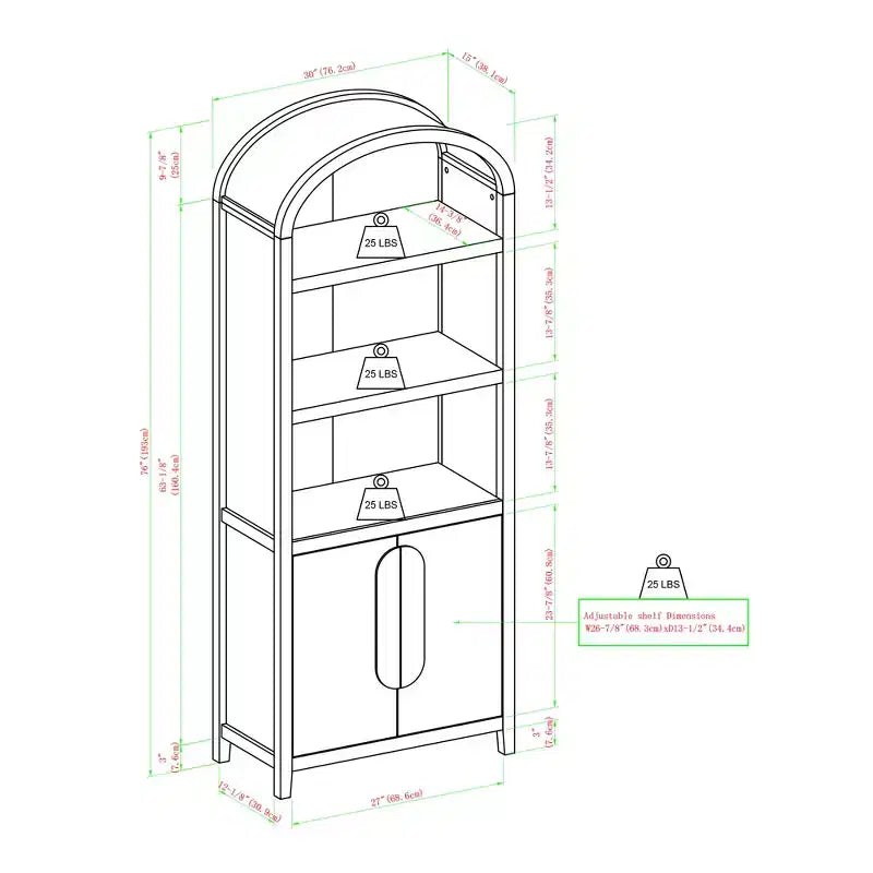 Libreria ad arco a 3 ripiani Saracina Home da 76"