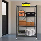 Origami R5 4 Tier Foldable Metal Storage Rack with Wheels, 1,000 Pound Capacity for Kitchen, Garage, or Garden Storage, Black, Certified Refurbished