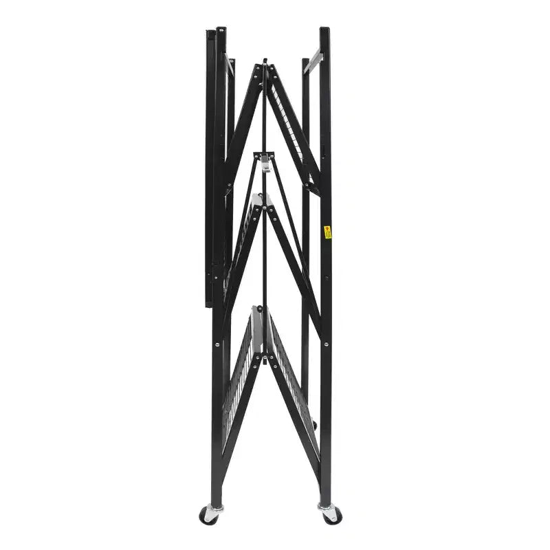 Origami R5 4 Tier Foldable Metal Storage Rack with Wheels, 1,000 Pound Capacity for Kitchen, Garage, or Garden Storage, Black, Certified Refurbished