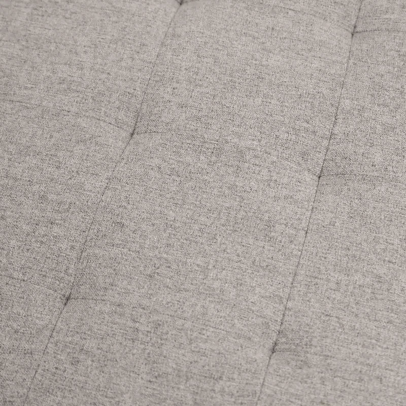 Emma and Oliver 34 in. Cotton Linen Round Ottoman with Tufted Design and Sturdy Iron Frame