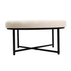 Emma and Oliver 34 in. Cotton Linen Round Ottoman with Tufted Design and Sturdy Iron Frame