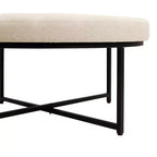 Emma and Oliver 34 in. Cotton Linen Round Ottoman with Tufted Design and Sturdy Iron Frame