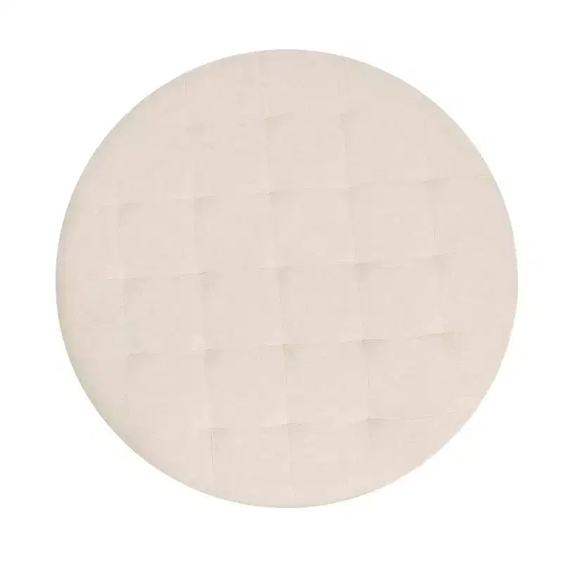 Emma and Oliver 34 in. Cotton Linen Round Ottoman with Tufted Design and Sturdy Iron Frame