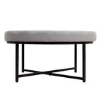 Emma and Oliver 34 in. Cotton Linen Round Ottoman with Tufted Design and Sturdy Iron Frame