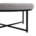 Emma and Oliver 34 in. Cotton Linen Round Ottoman with Tufted Design and Sturdy Iron Frame