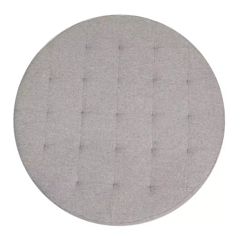 Emma and Oliver 34 in. Cotton Linen Round Ottoman with Tufted Design and Sturdy Iron Frame
