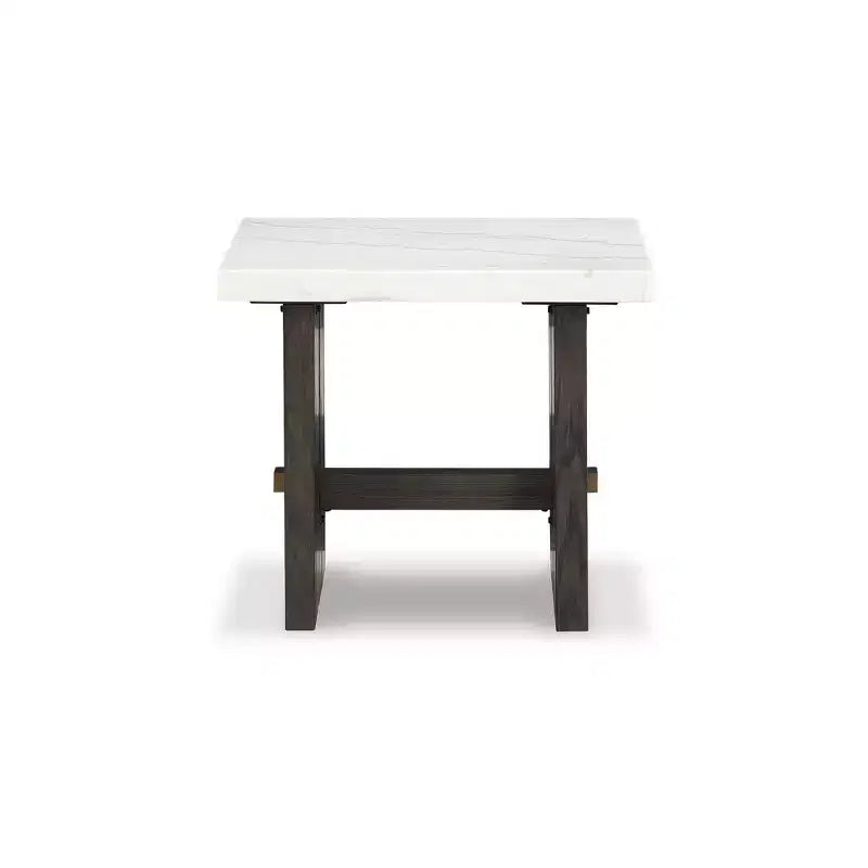 Signature Design by Ashley Burkhaus Traditional End Table with Marble Tabletop, Dark Brown & White