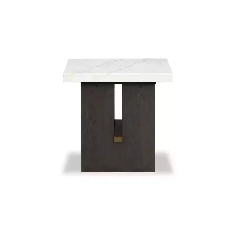 Signature Design by Ashley Burkhaus Traditional End Table with Marble Tabletop, Dark Brown & White
