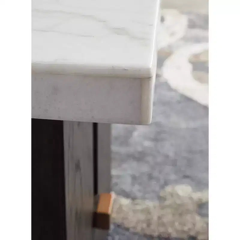 Signature Design by Ashley Burkhaus Traditional End Table with Marble Tabletop, Dark Brown & White