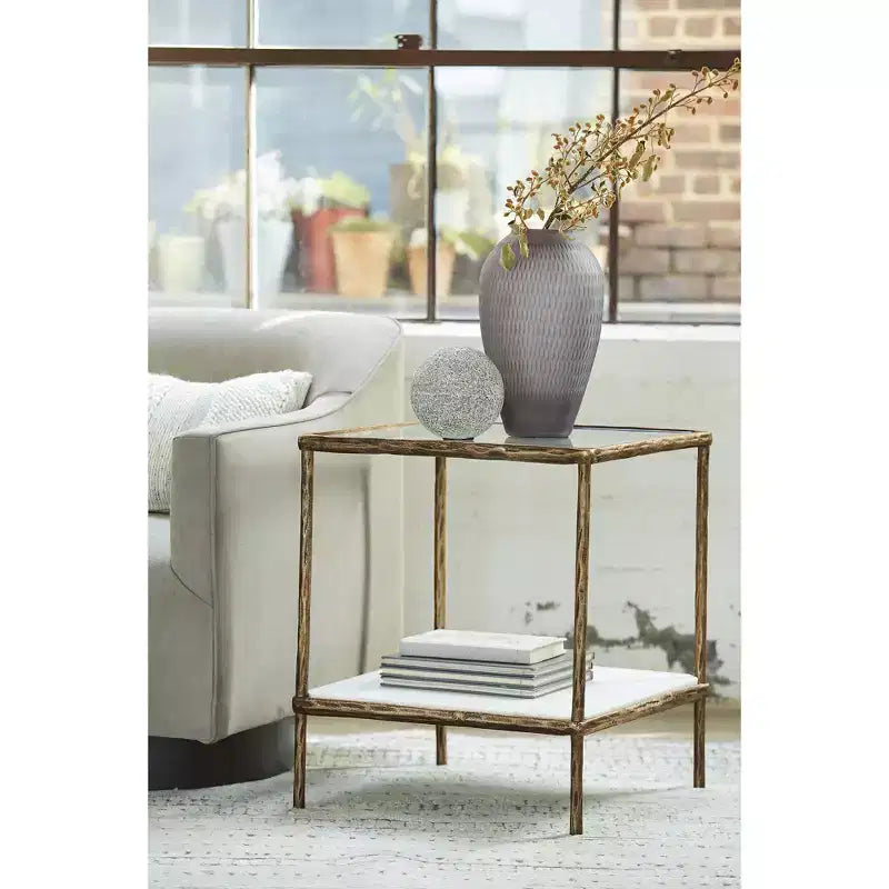 Signature Design by Ashley Casual Ryandale Accent Table Antique Brass Finish