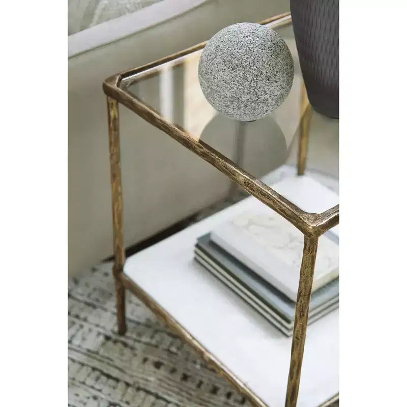 Signature Design by Ashley Casual Ryandale Accent Table Antique Brass Finish