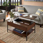 Two-Tone Lift-Top Coffee Table with Storage - Wood Grain & Gold Metal