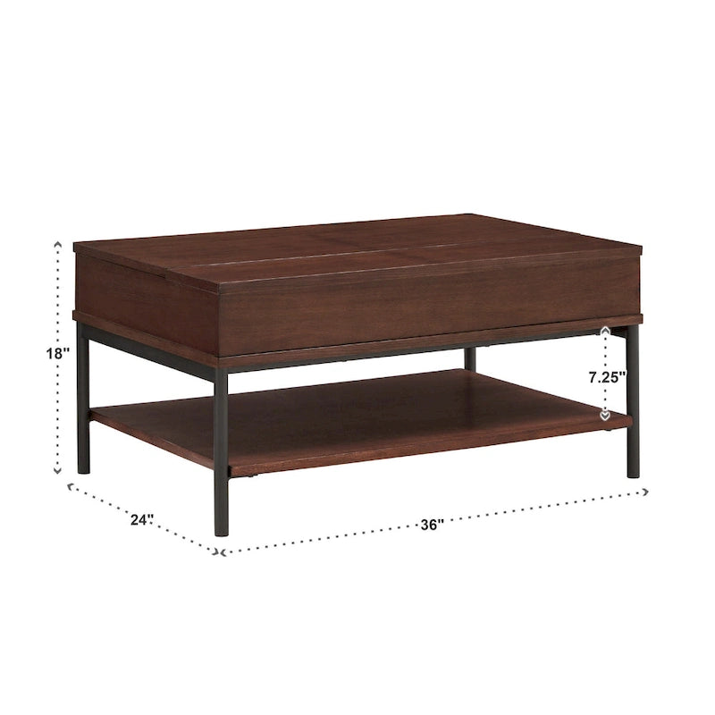 Two-Tone Lift-Top Coffee Table with Storage - Wood Grain & Gold Metal