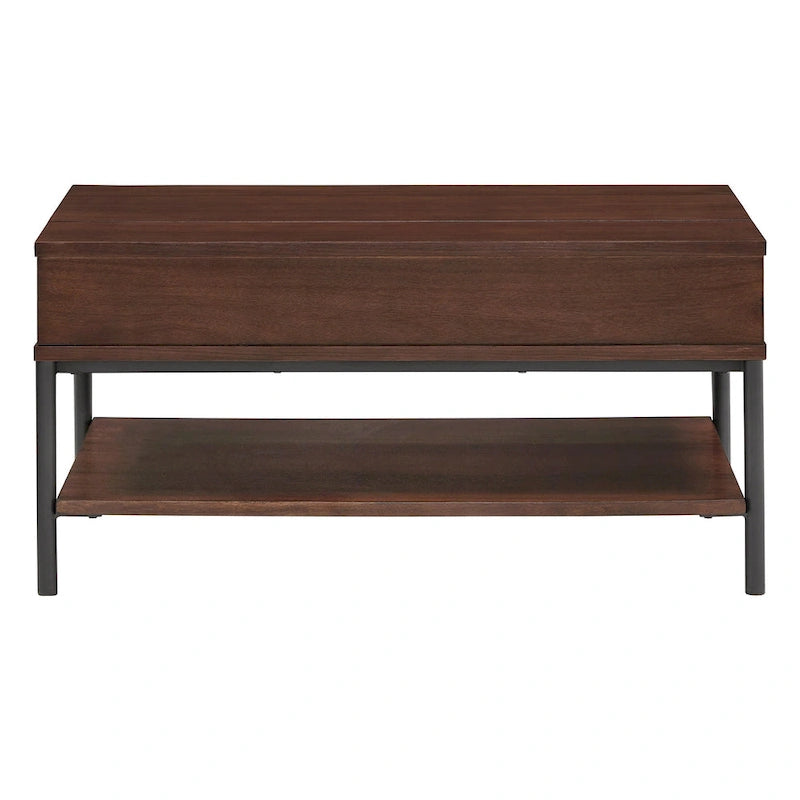 Two-Tone Lift-Top Coffee Table with Storage - Wood Grain & Gold Metal