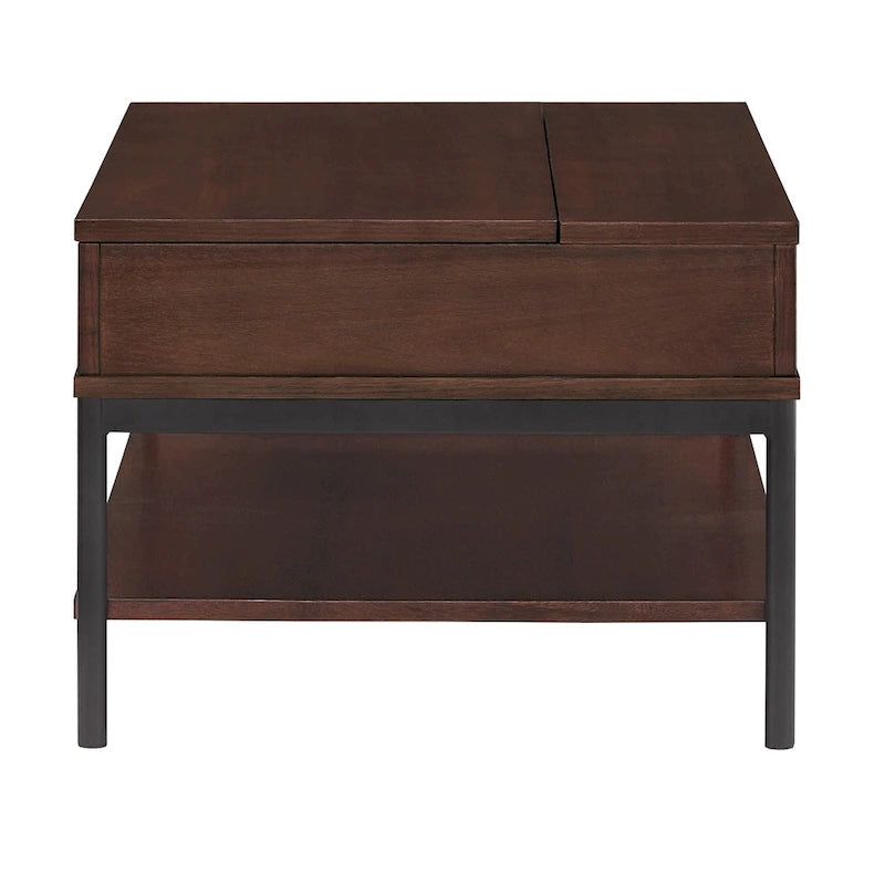 Two-Tone Lift-Top Coffee Table with Storage - Wood Grain & Gold Metal