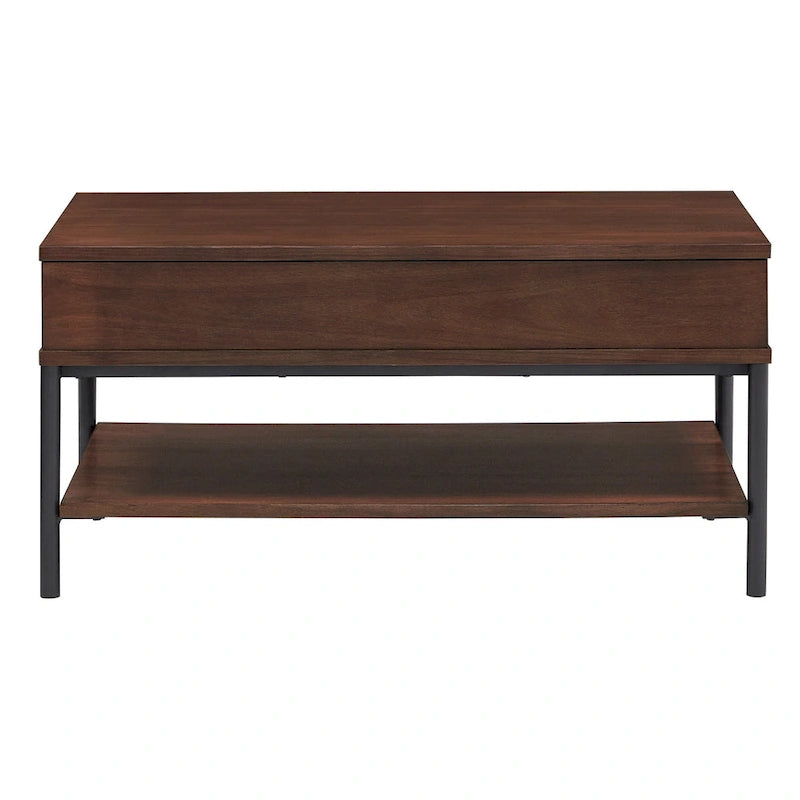 Two-Tone Lift-Top Coffee Table with Storage - Wood Grain & Gold Metal
