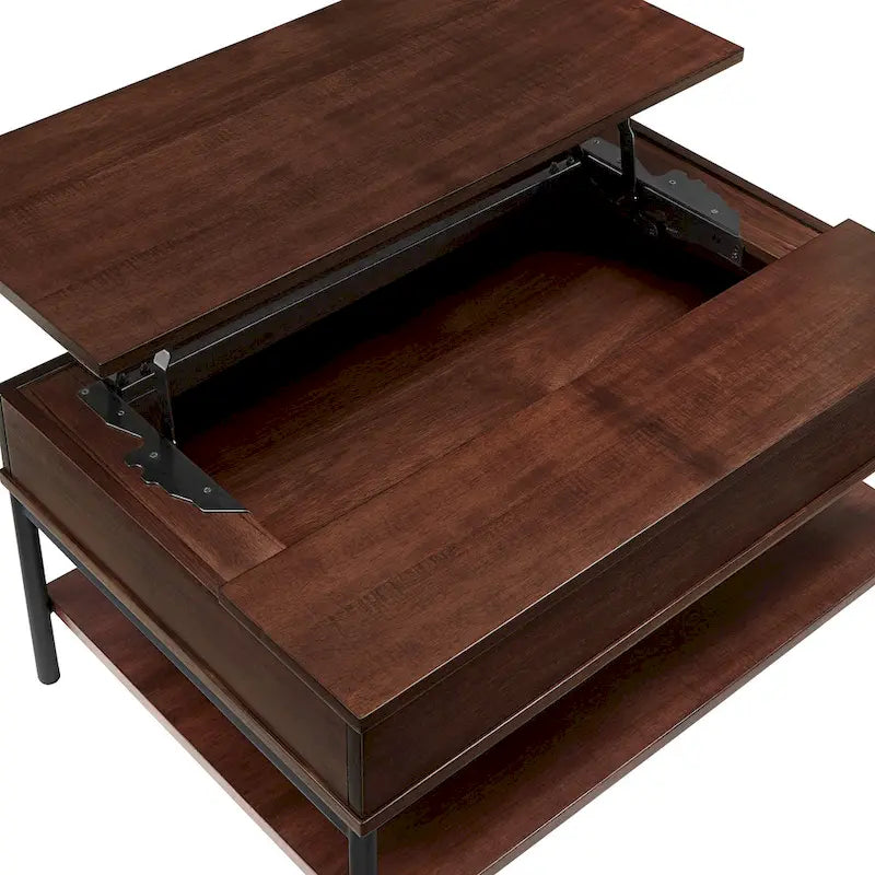 Two-Tone Lift-Top Coffee Table with Storage - Wood Grain & Gold Metal