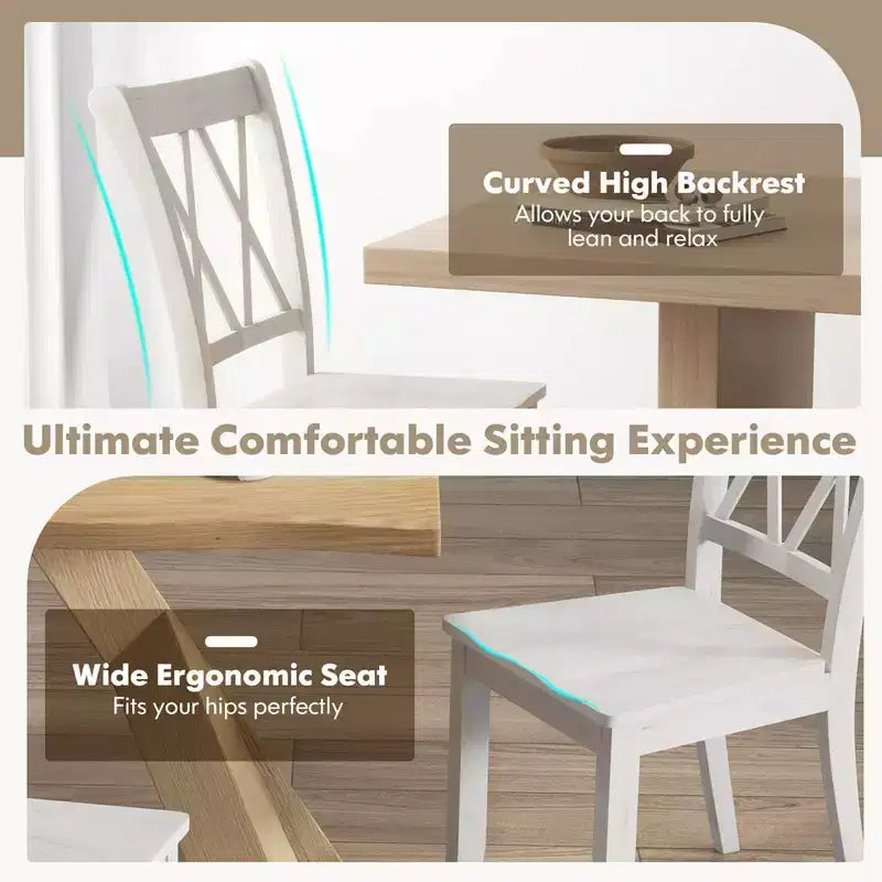 Costway Wooden Dining Chairs Set of 2/4 with Ergonomic Seat Rubber Wood Frame & High Backrest