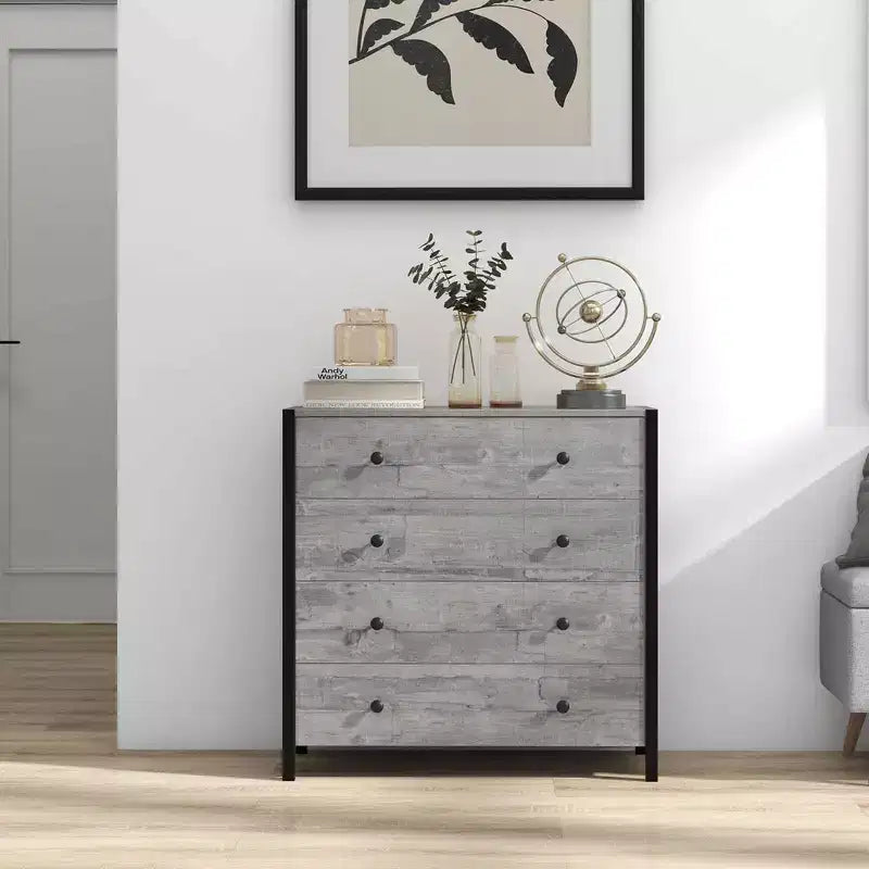 Costway Cassettiera a 4 Cassetti Moderna Comò in Legno Grigio/Rovere