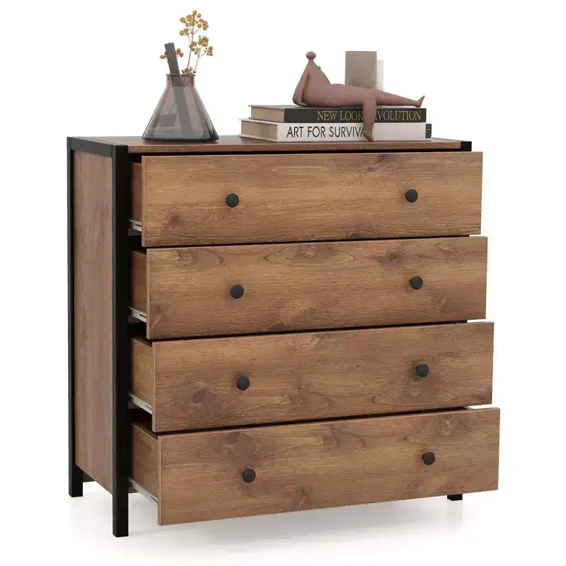 Costway 4-Drawer Dresser Modern Chest of Drawers Wooden Storage Dresser Grey/Oak