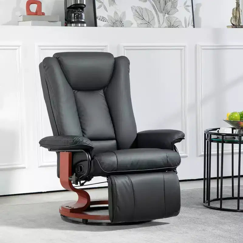 HOMCOM Swivel Recliner Chair, PU Leather Reclining Chair for Living Room, Modern Recliner Sofa with Footrest