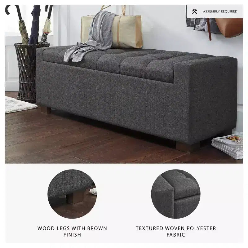 Panca contenitore Cortwell di Signature Design by Ashley – Rivestita in poliestere grigio con cuscino trapuntato