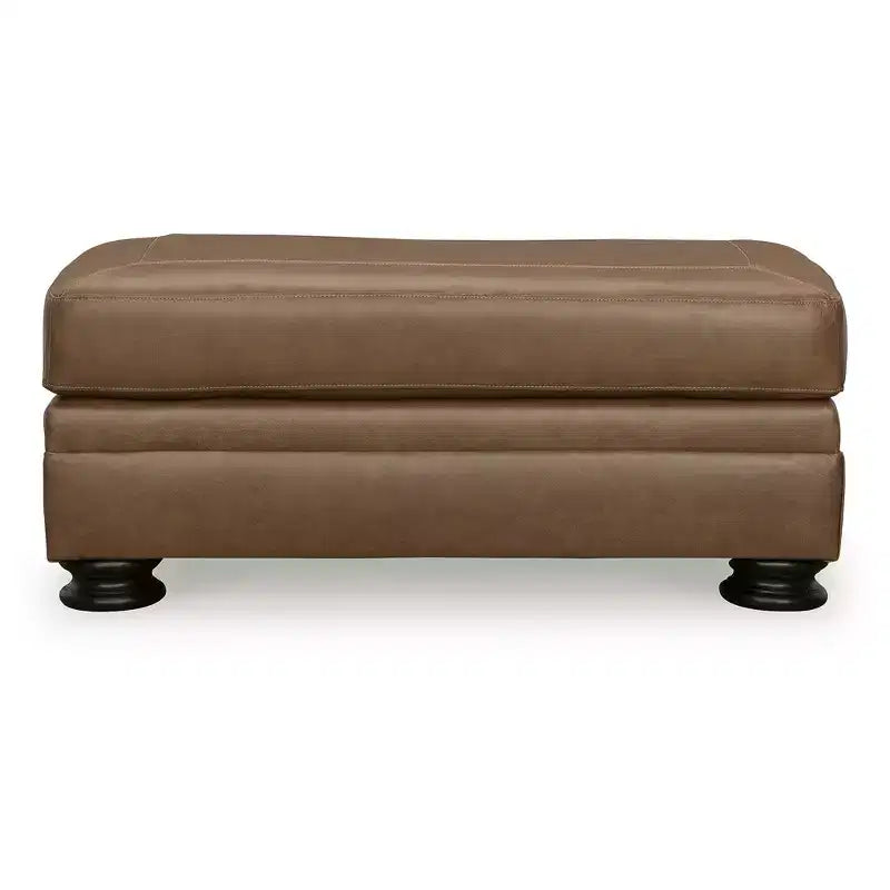 Signature Design by Ashley Traditional Carianna Leather Ottoman, Caramel
