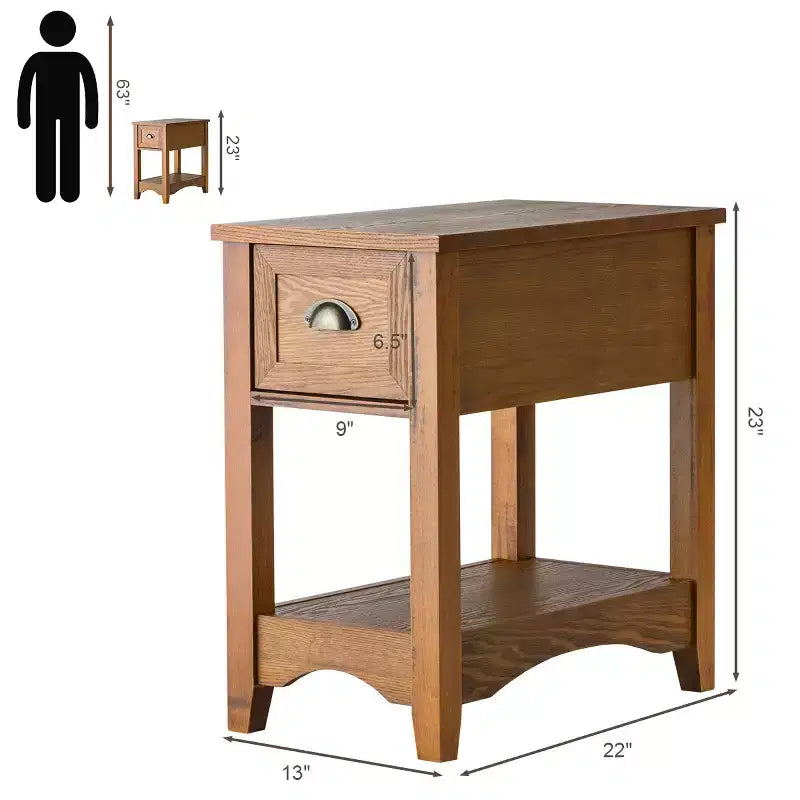 Costway Contemporary Chair Side End Table Compact Table w/ Drawer Nightstand Tawny
