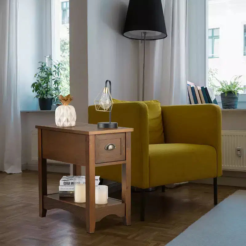 Costway Contemporary Chair Side End Table Compact Table w/ Drawer Nightstand Tawny