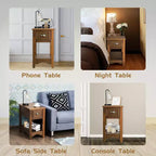 Costway Contemporary Chair Side End Table Compact Table w/ Drawer Nightstand Tawny
