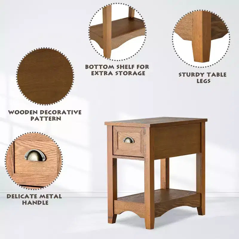 Costway Contemporary Chair Side End Table Compact Table w/ Drawer Nightstand Tawny