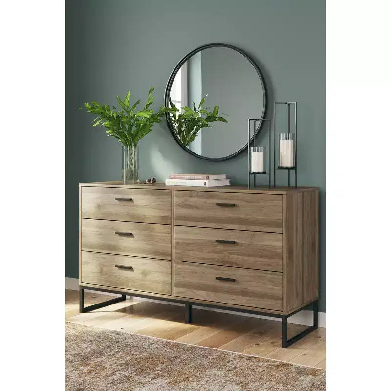 Signature Design by Ashley Deanlow 6 Drawer Dresser, Honey Brown