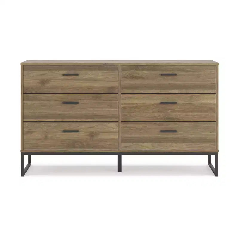 Signature Design by Ashley Deanlow 6 Drawer Dresser, Honey Brown