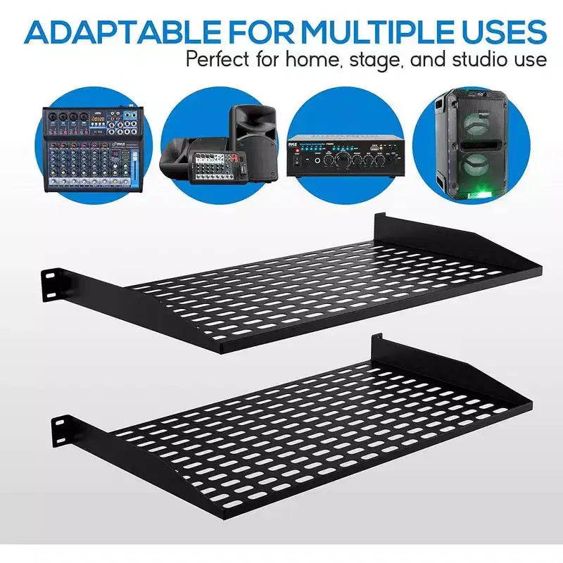 Pyle 1UX2 Server Rack Shelves - Universal Device Server Rack Mounting Tray - Black