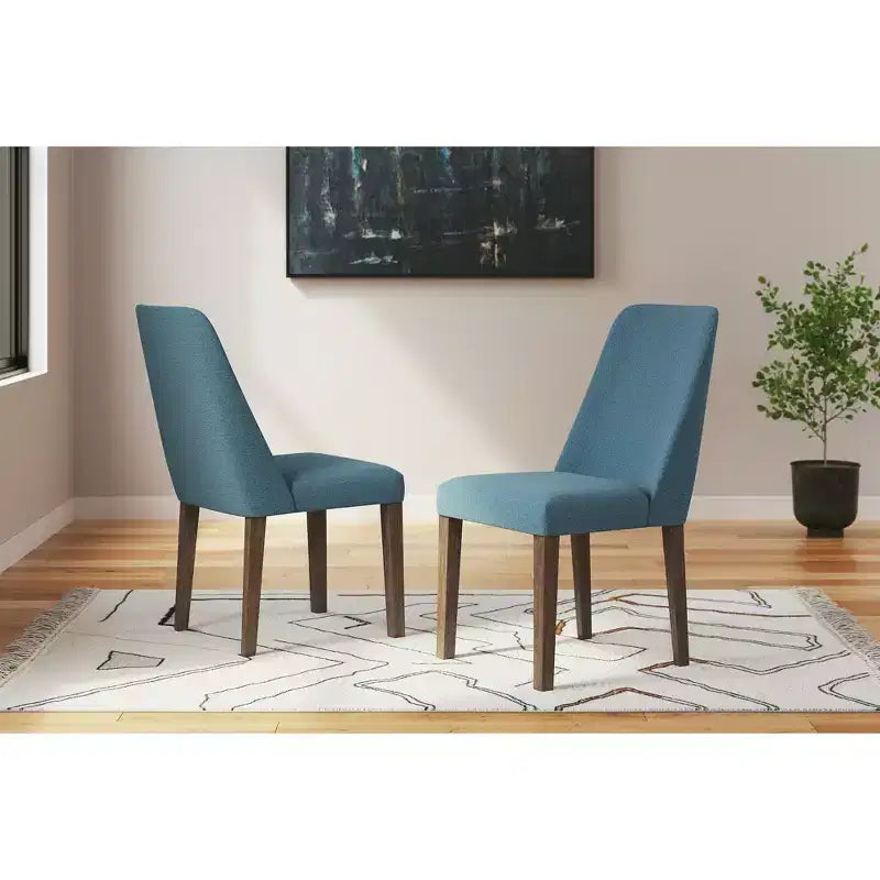 Signature Design by Ashley Lyncott Sedia da Pranzo Imbottita Contemporanea con Cuscino in Schiuma, Set da 2, Blu e Marrone