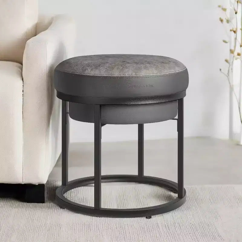LUIZ Collection - Ottoman Footstool, Round Ottoman, Vanity Chair Stool, Footrest, Reversible Top, Side Table