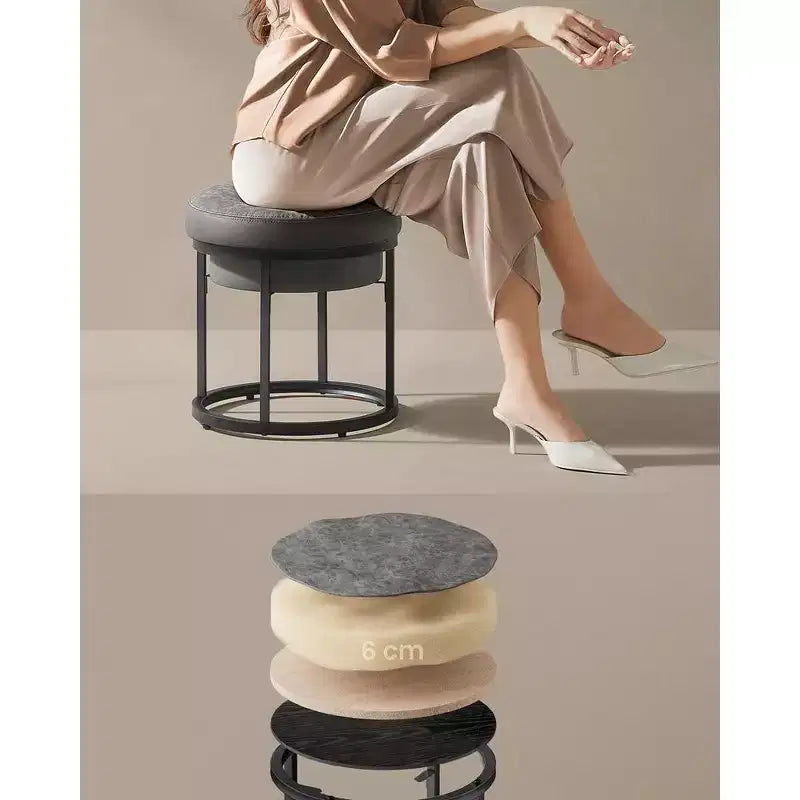 LUIZ Collection - Ottoman Footstool, Round Ottoman, Vanity Chair Stool, Footrest, Reversible Top, Side Table