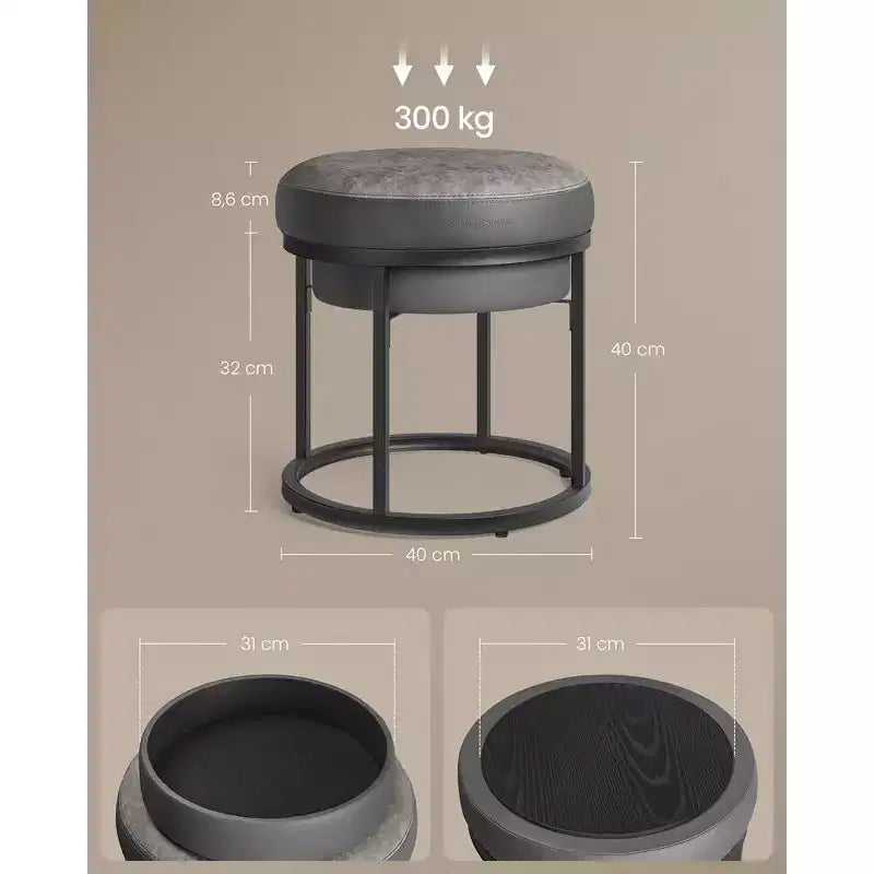LUIZ Collection - Ottoman Footstool, Round Ottoman, Vanity Chair Stool, Footrest, Reversible Top, Side Table