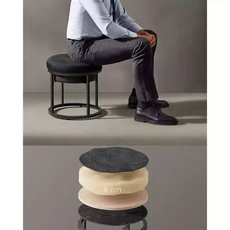 LUIZ Collection - Ottoman Footstool, Round Ottoman, Vanity Chair Stool, Footrest, Reversible Top, Side Table