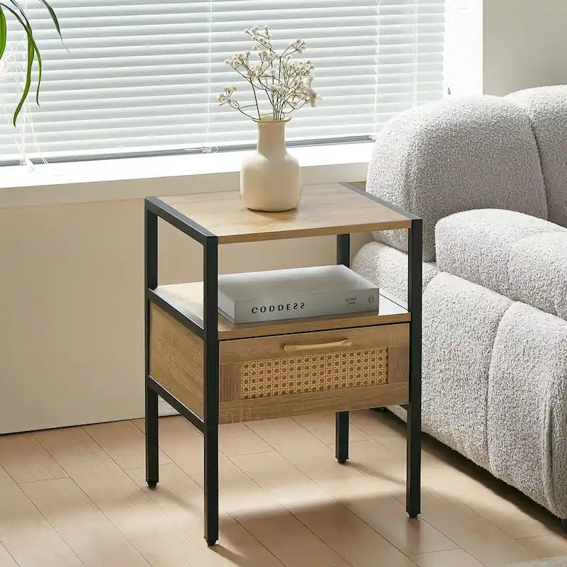 Comodino in Rattan con 1 Cassetto
