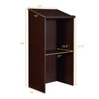 Costway Wooden Floor Standing Podium Speaking Lectern w/ Adjustable Shelf & Pen Tray & Cable Holes Brown/Black
